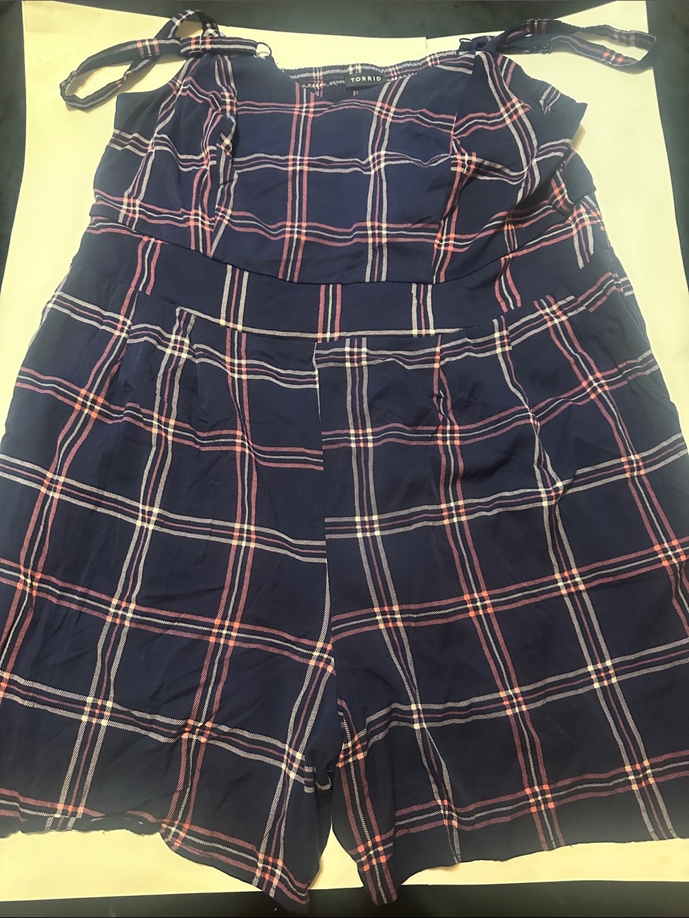 TORRID Navy Plaid One-ZE Piece High Waist Shorts w/Straps Size 1 = 14/16